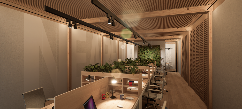 Office space with plants and timber